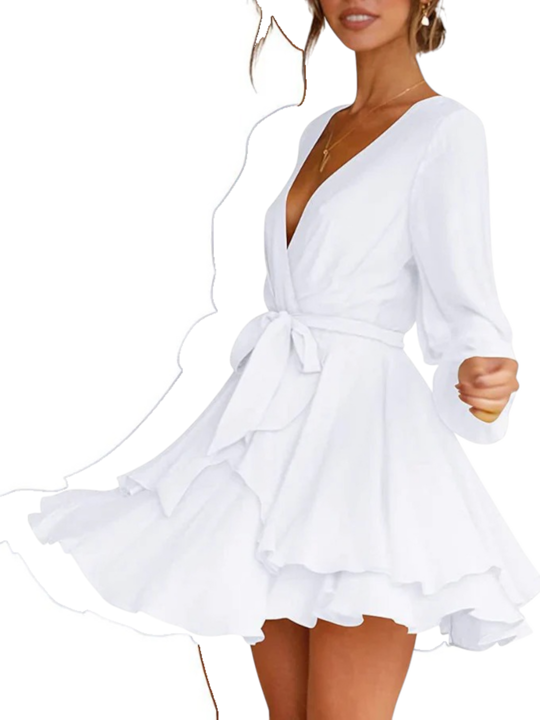 Robe de fête à volants et col en V pour femme | Mini