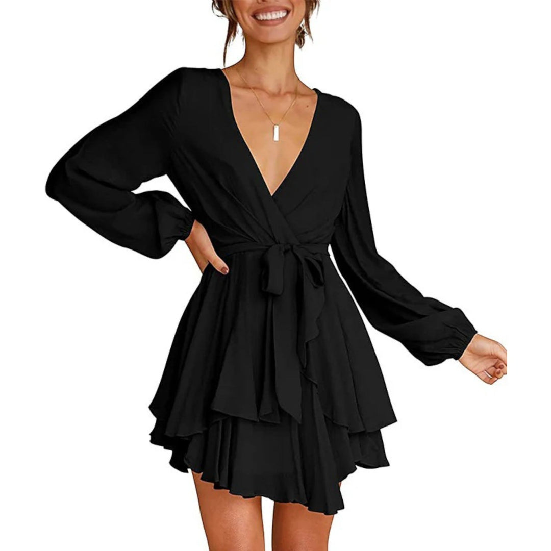 Robe de fête à volants et col en V pour femme | Mini