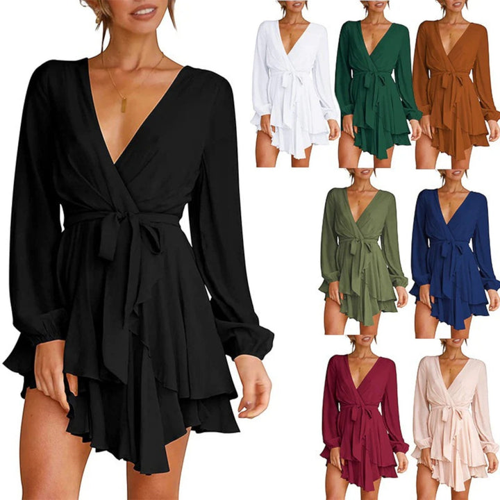 Robe de fête à volants et col en V pour femme | Mini