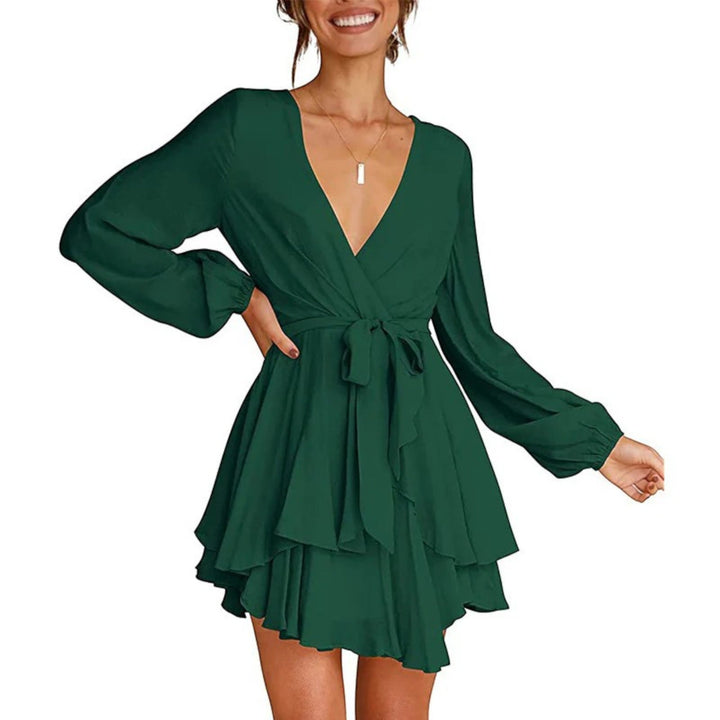 Robe de fête à volants et col en V pour femme | Mini