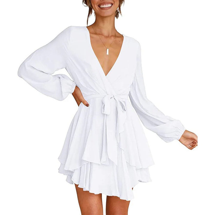 Robe de fête à volants et col en V pour femme | Mini