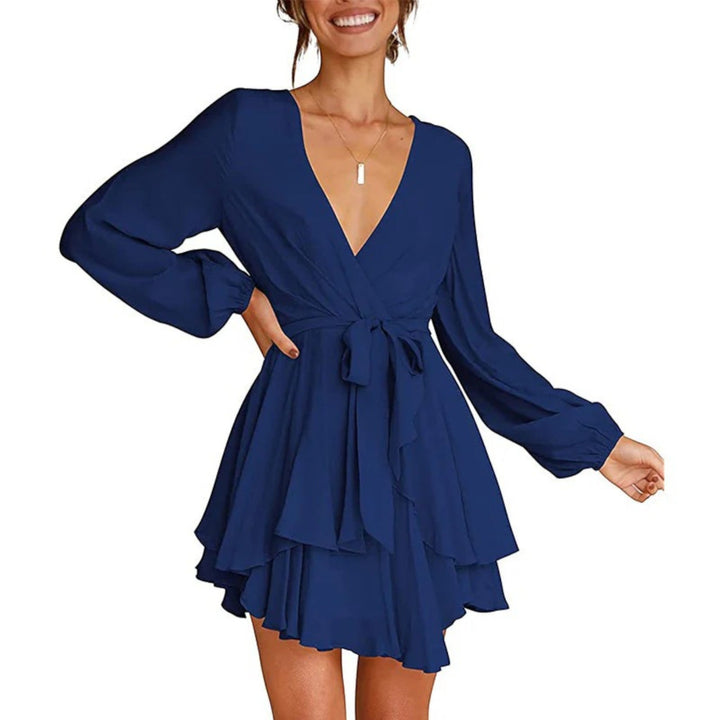 Robe de fête à volants et col en V pour femme | Mini