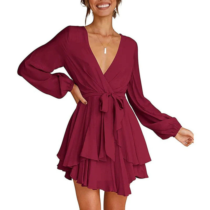 Robe de fête à volants et col en V pour femme | Mini