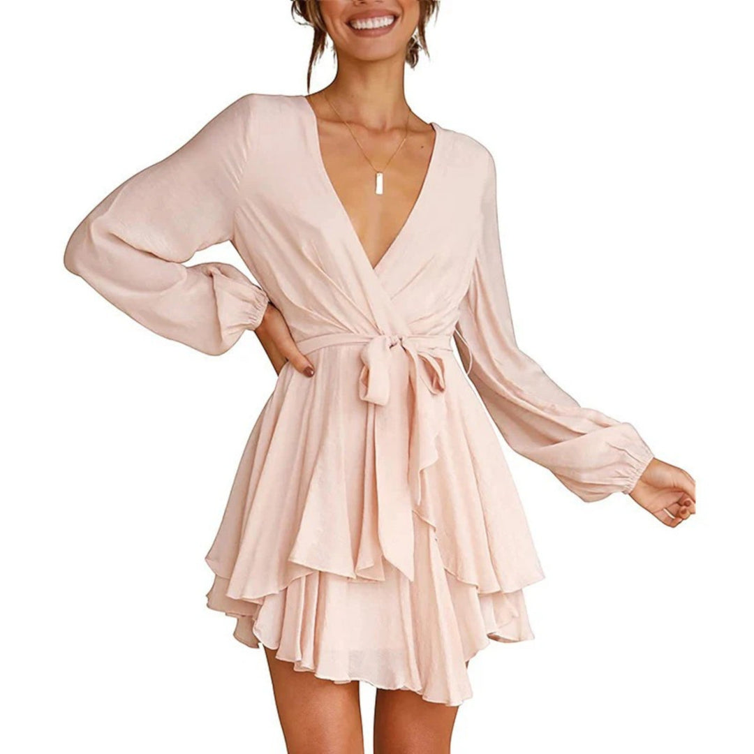 Robe de fête à volants et col en V pour femme | Mini