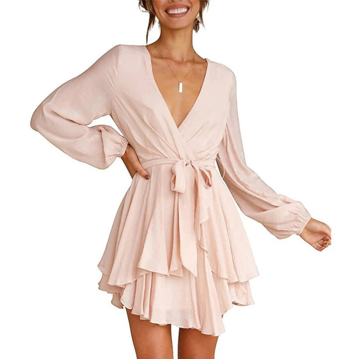 Robe de fête à volants et col en V pour femme | Mini