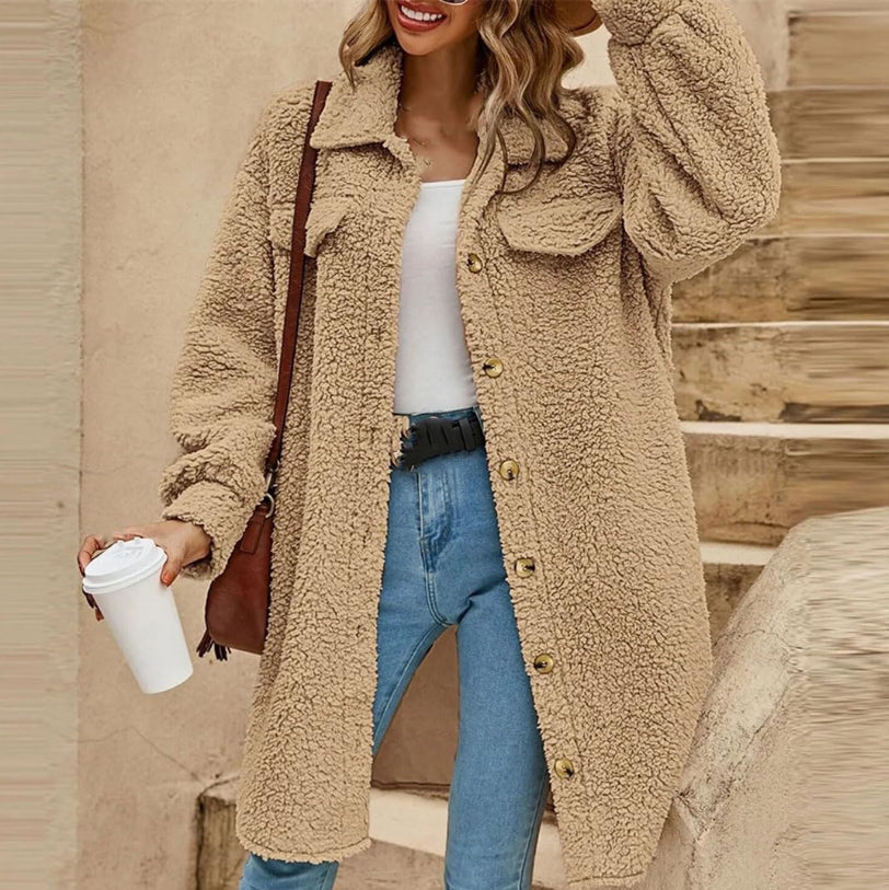 Soria Teddy Sobrecamisa Donna Larga – Sobredimensionada Invernal en Forro Polar Suave y Estilo Informal