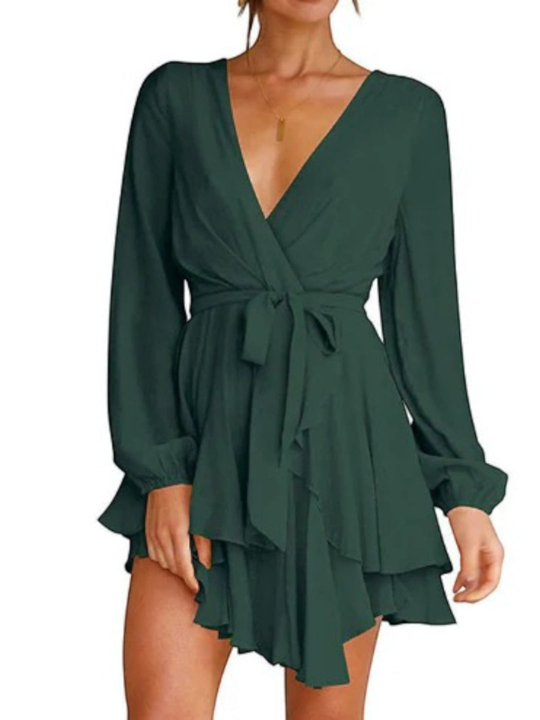 Robe de fête à volants et col en V pour femme | Mini