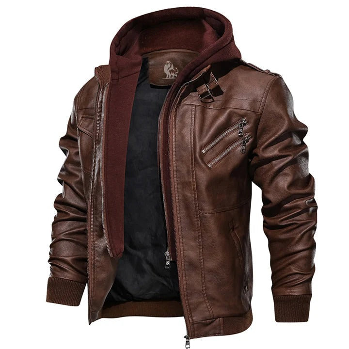 Ziv Chaqueta Hombre en Ecopiel con Capucha – Chaqueta Casual de Estilo Decidido y Funcional