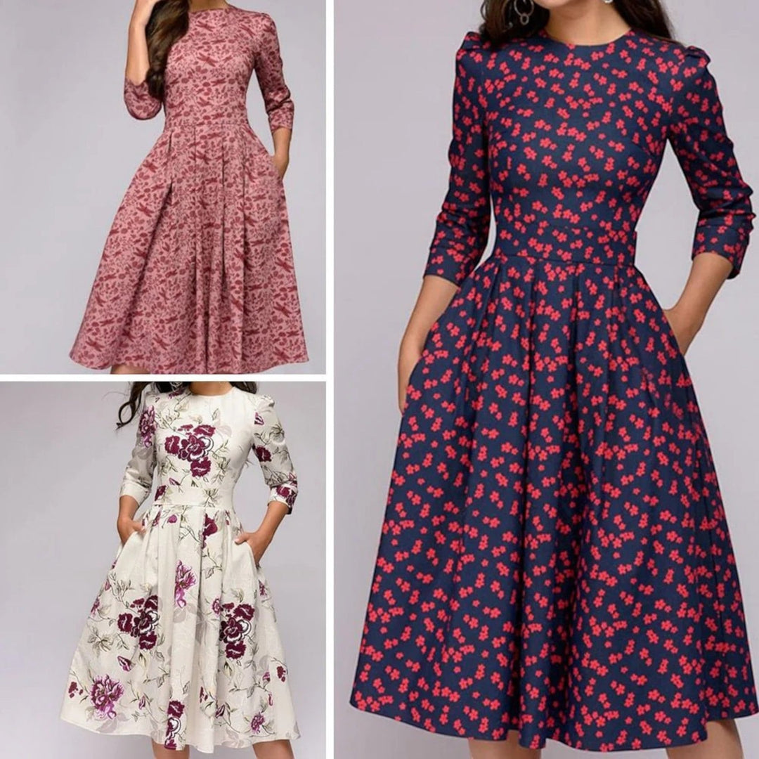 Abito Floreale Con Scollo Rotondo Per Donna | Midi