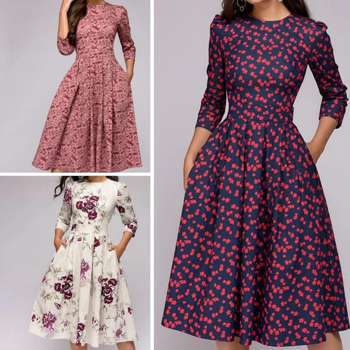 Abito Floreale Con Scollo Rotondo Per Donna | Midi