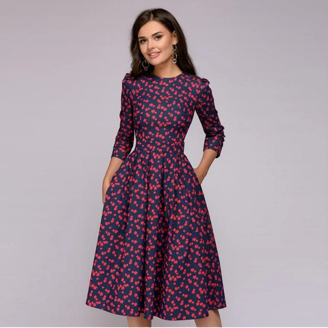 Abito Floreale Con Scollo Rotondo Per Donna | Midi