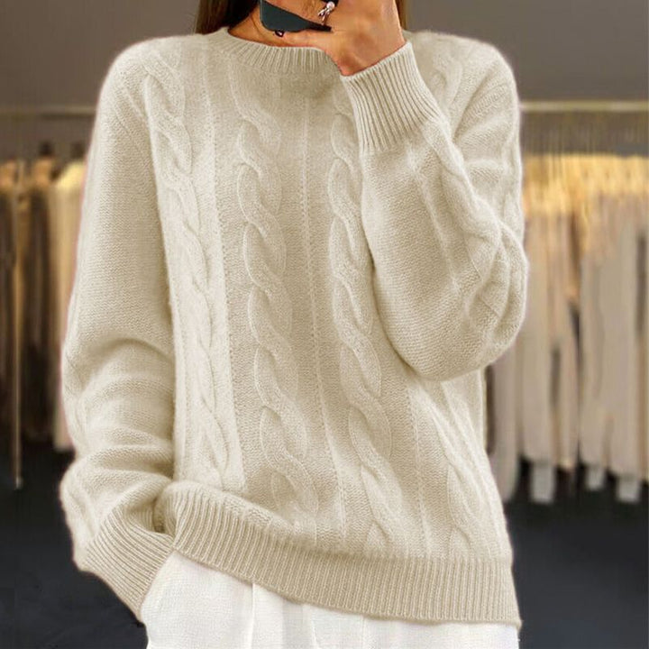 Sofia Maglione cu Trecce pentru Femei – Pulover Oversize din Amestec de Lână cu Model Clasic