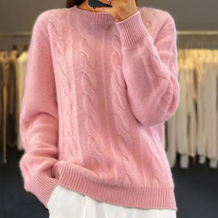 Sofia Maglione cu Trecce pentru Femei – Pulover Oversize din Amestec de Lână cu Model Clasic