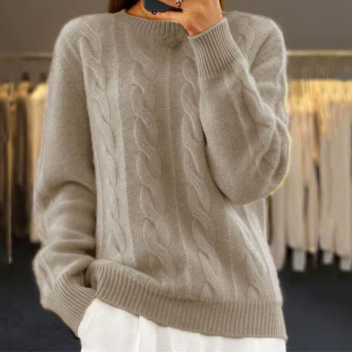 Sofia Maglione cu Trecce pentru Femei – Pulover Oversize din Amestec de Lână cu Model Clasic