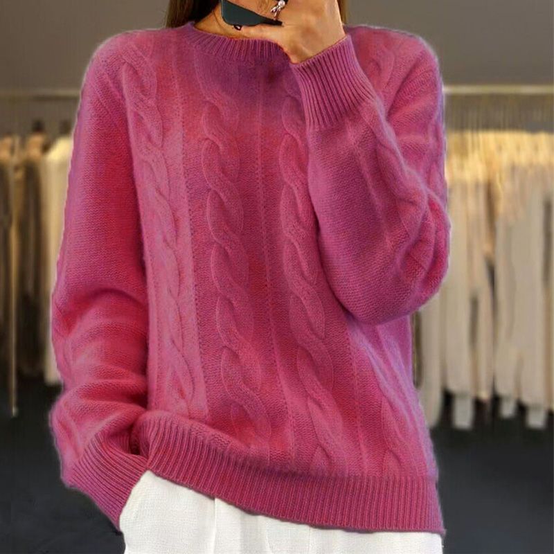 Sofia Maglione cu Trecce pentru Femei – Pulover Oversize din Amestec de Lână cu Model Clasic