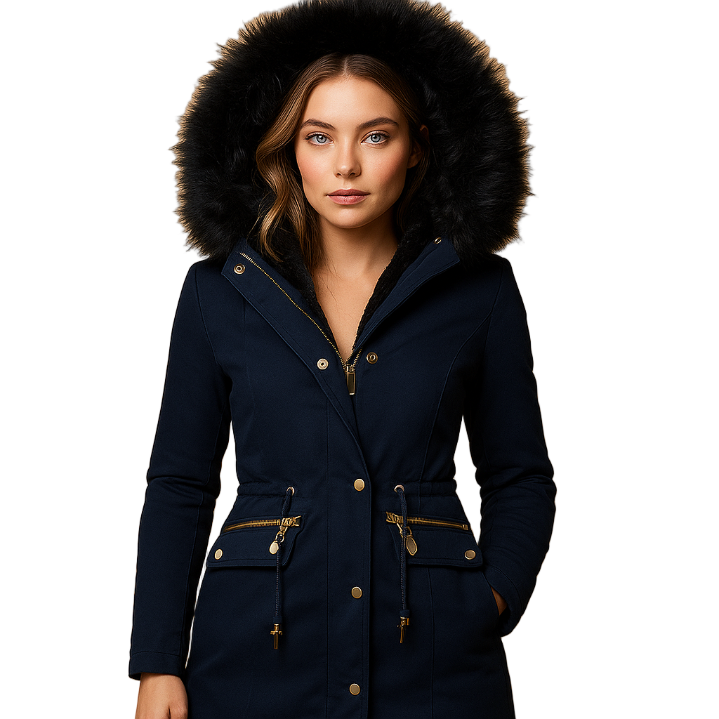 Paula Giacca Invernale Mujer – Abrigo Elegante con Cuello de Pelo Sintético y Cintura Ajustable