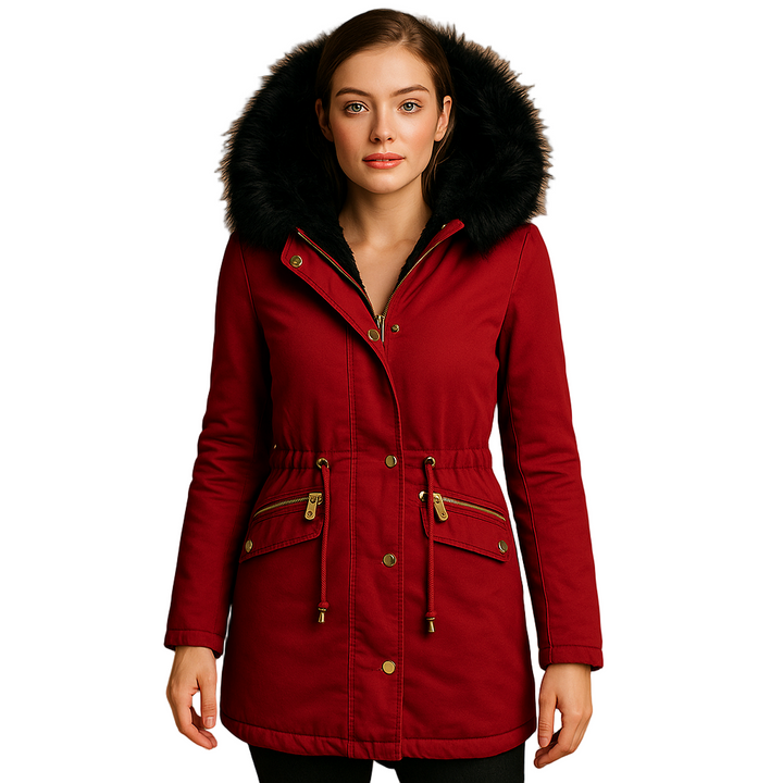 Paula Giacca Invernale Mujer – Abrigo Elegante con Cuello de Pelo Sintético y Cintura Ajustable