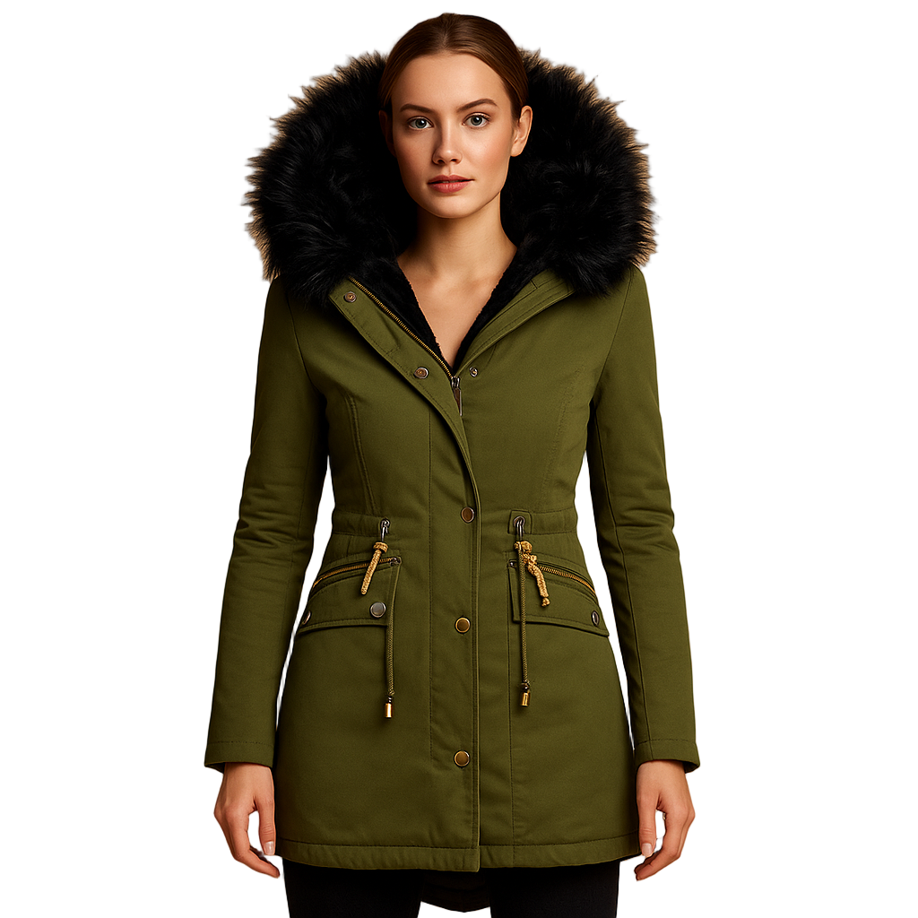 Paula Giacca Invernale Mujer – Abrigo Elegante con Cuello de Pelo Sintético y Cintura Ajustable
