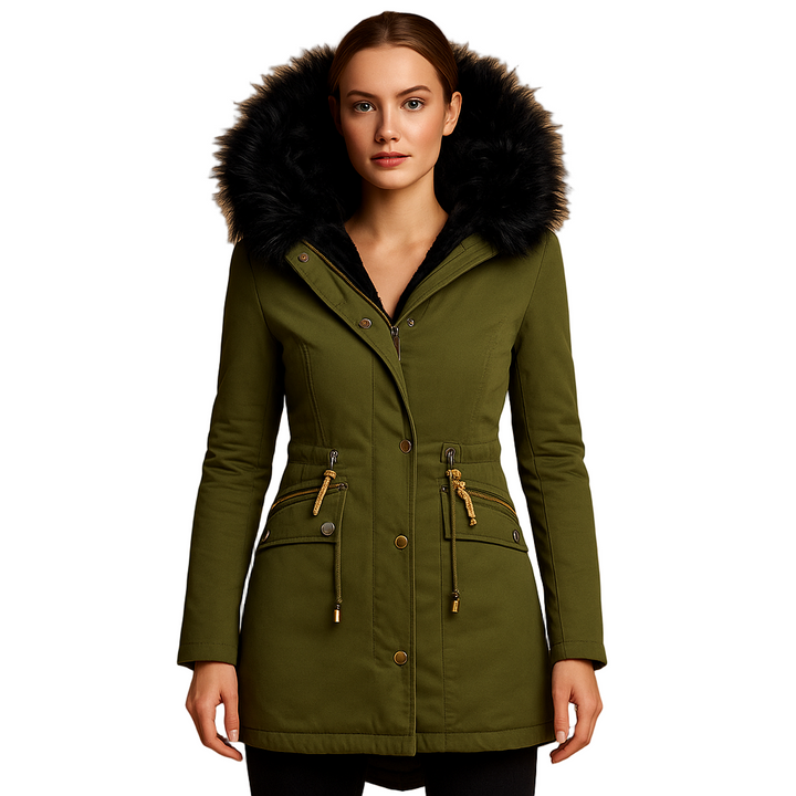 Paula Giacca Invernale Mujer – Abrigo Elegante con Cuello de Pelo Sintético y Cintura Ajustable
