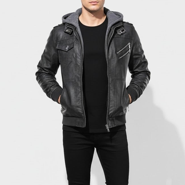 Ziv Chaqueta Hombre en Ecopiel con Capucha – Chaqueta Casual de Estilo Decidido y Funcional