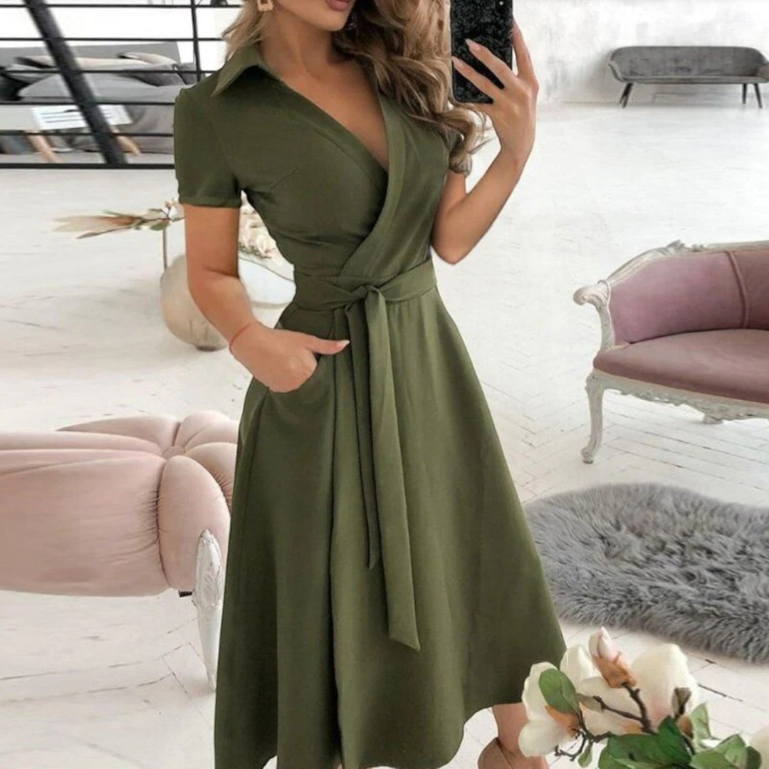 Off-Shoulder Dress with Tied Belt for Women | Midi