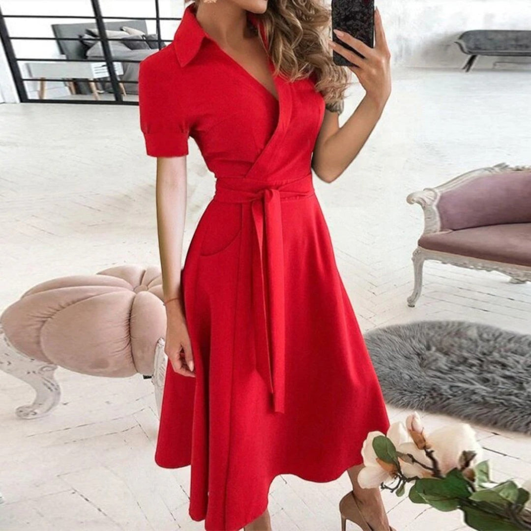 Off-Shoulder Dress with Tied Belt for Women | Midi