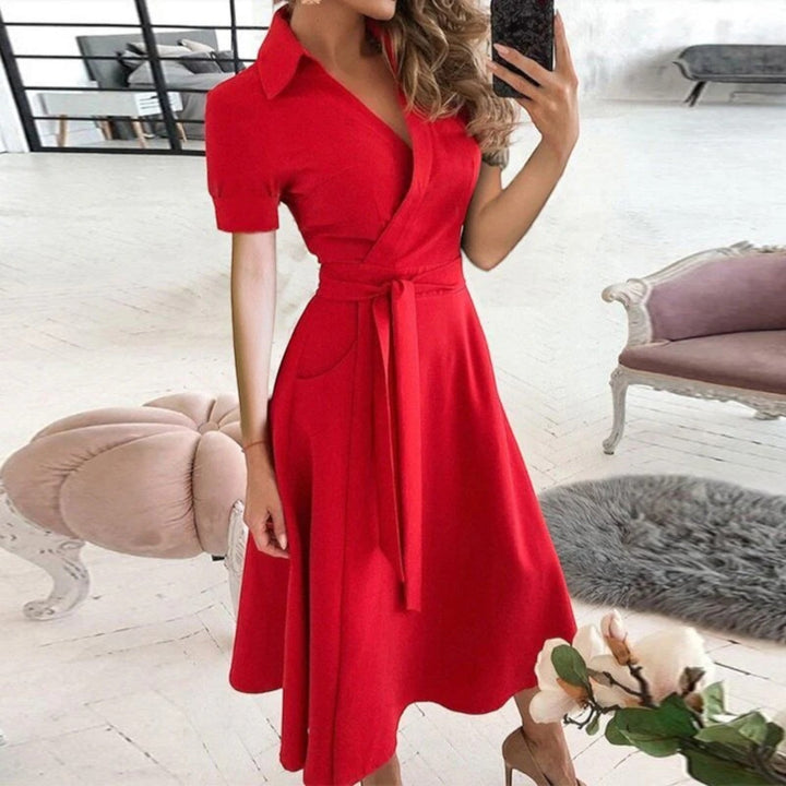 Off-Shoulder Dress with Tied Belt for Women | Midi