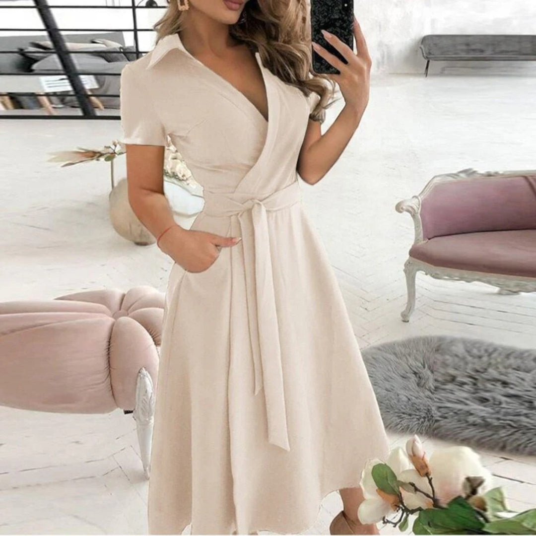 Off-Shoulder Dress with Tied Belt for Women | Midi