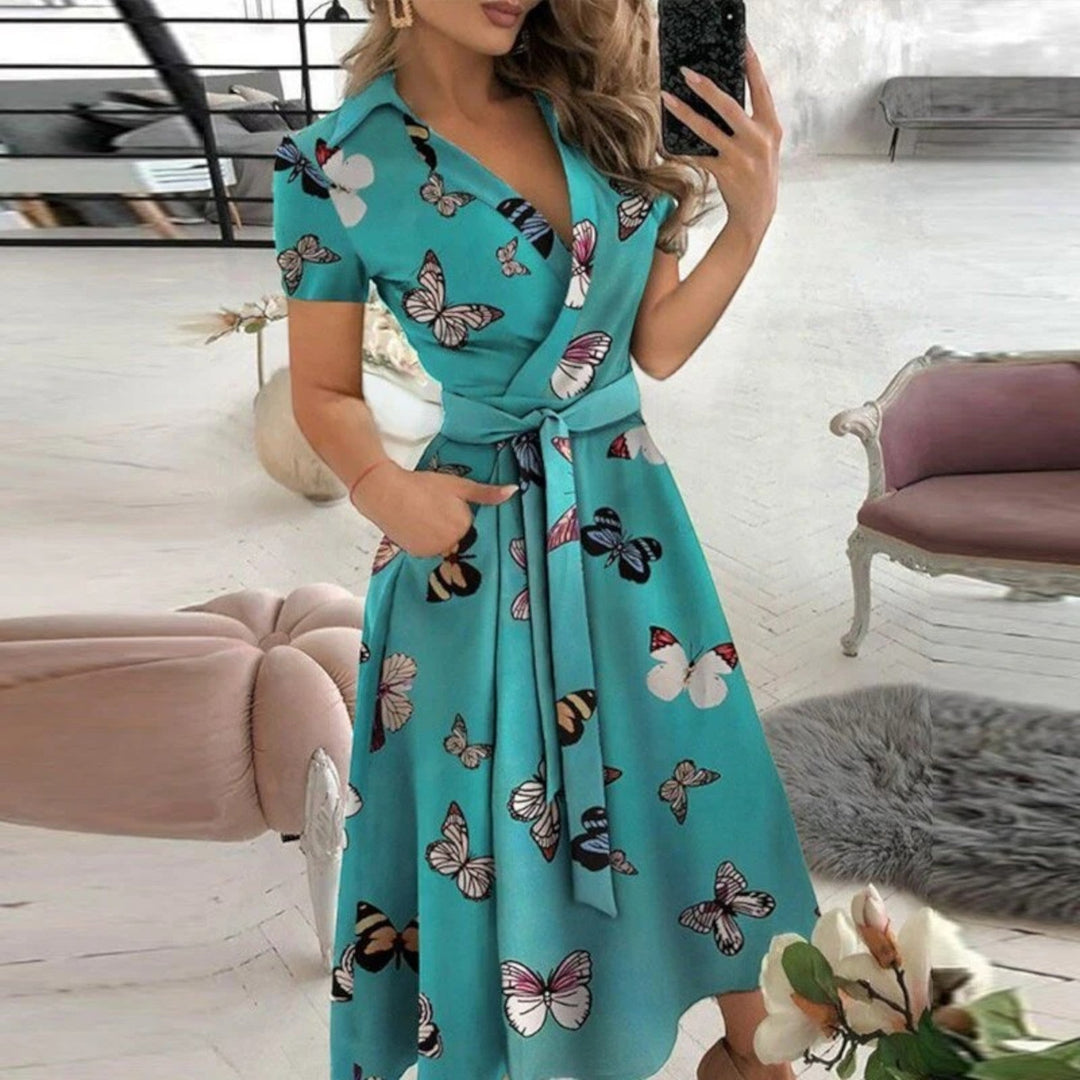 Off-Shoulder Dress with Tied Belt for Women | Midi