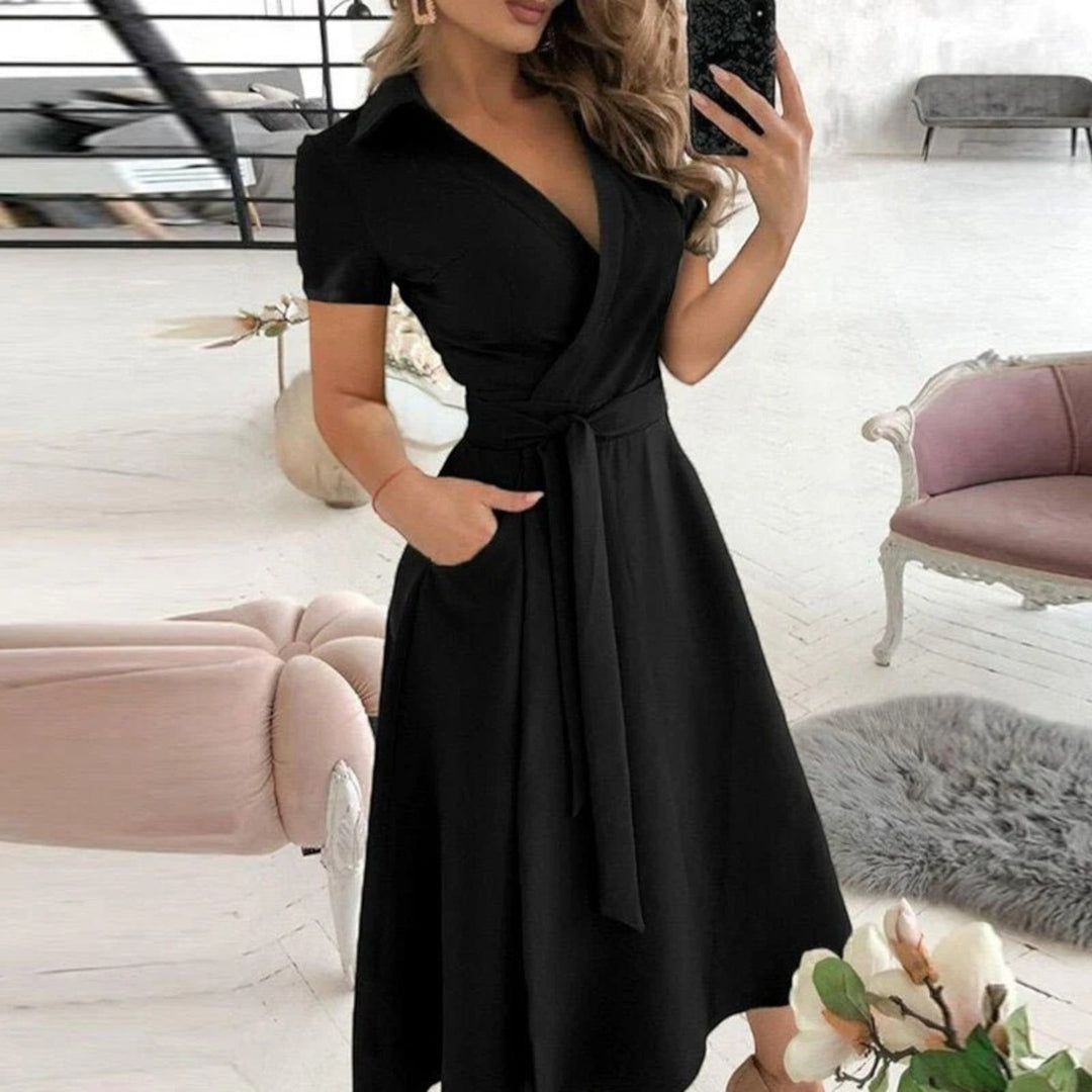 Off-Shoulder Dress with Tied Belt for Women | Midi