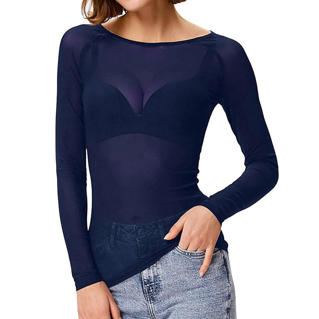 Top de red transparente para mujer | mangas largas