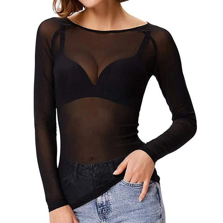 Top de red transparente para mujer | mangas largas