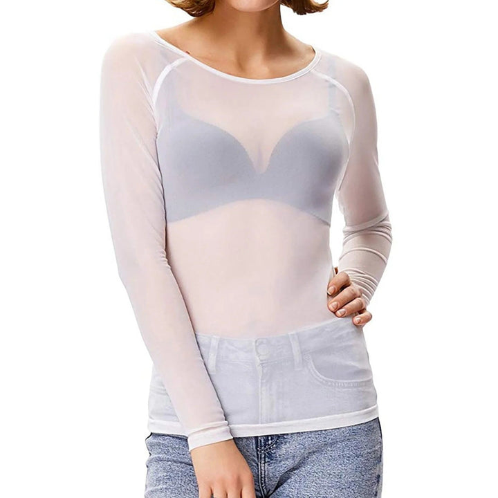 Top de red transparente para mujer | mangas largas