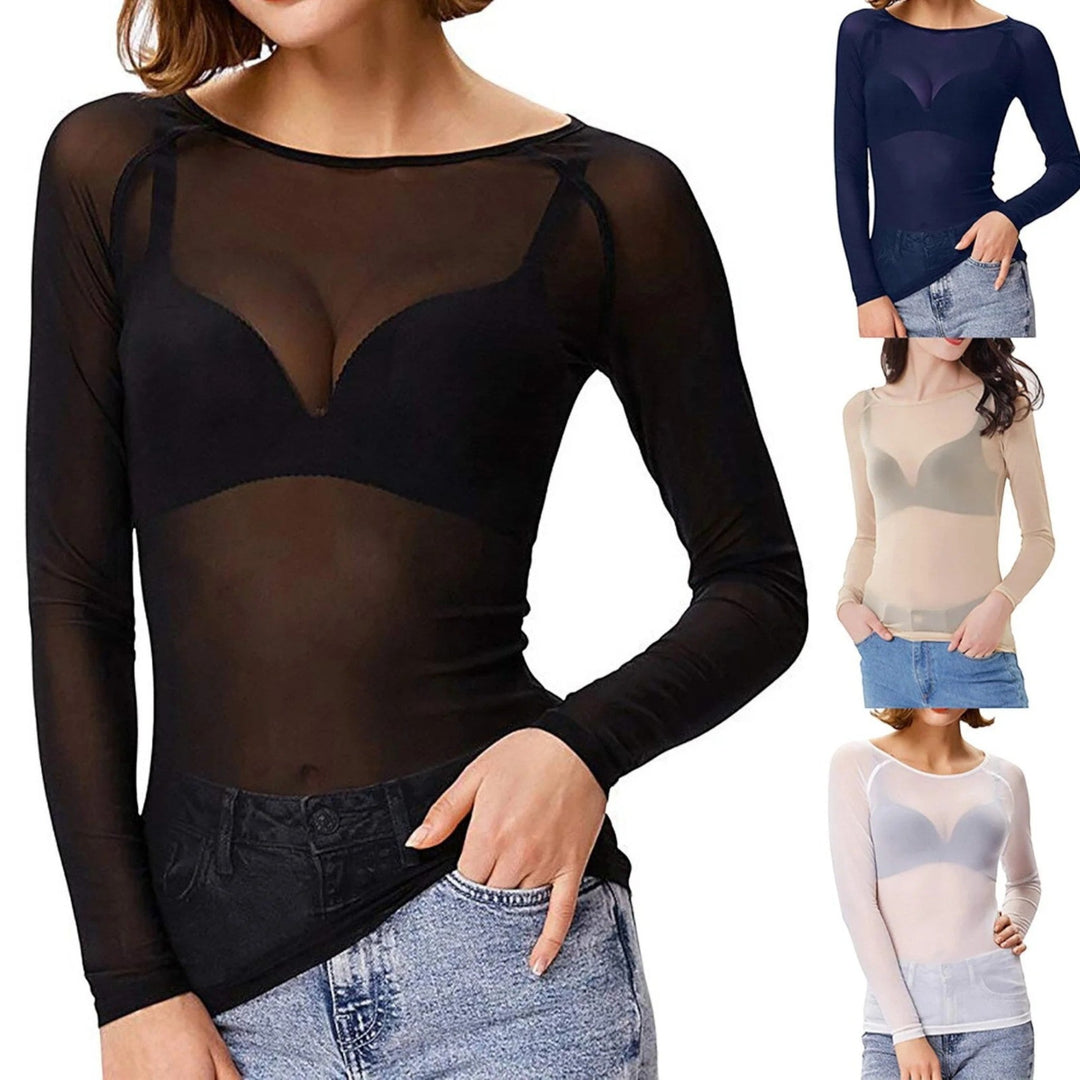 Top de red transparente para mujer | mangas largas