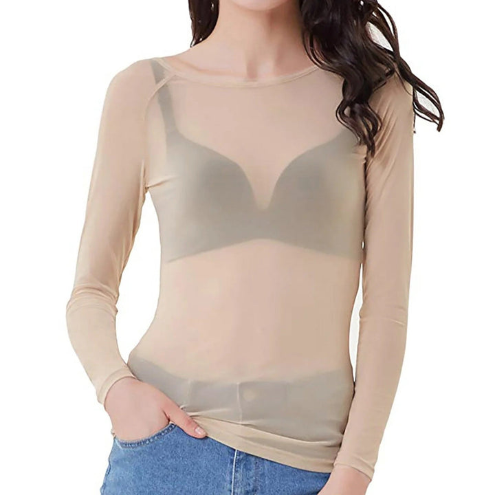 Top de red transparente para mujer | mangas largas